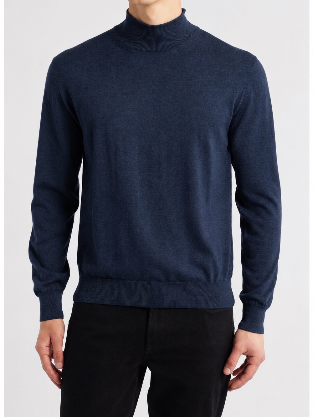 Canali Navy Merino Wool Silk Mock Neck Sweater Italy 52